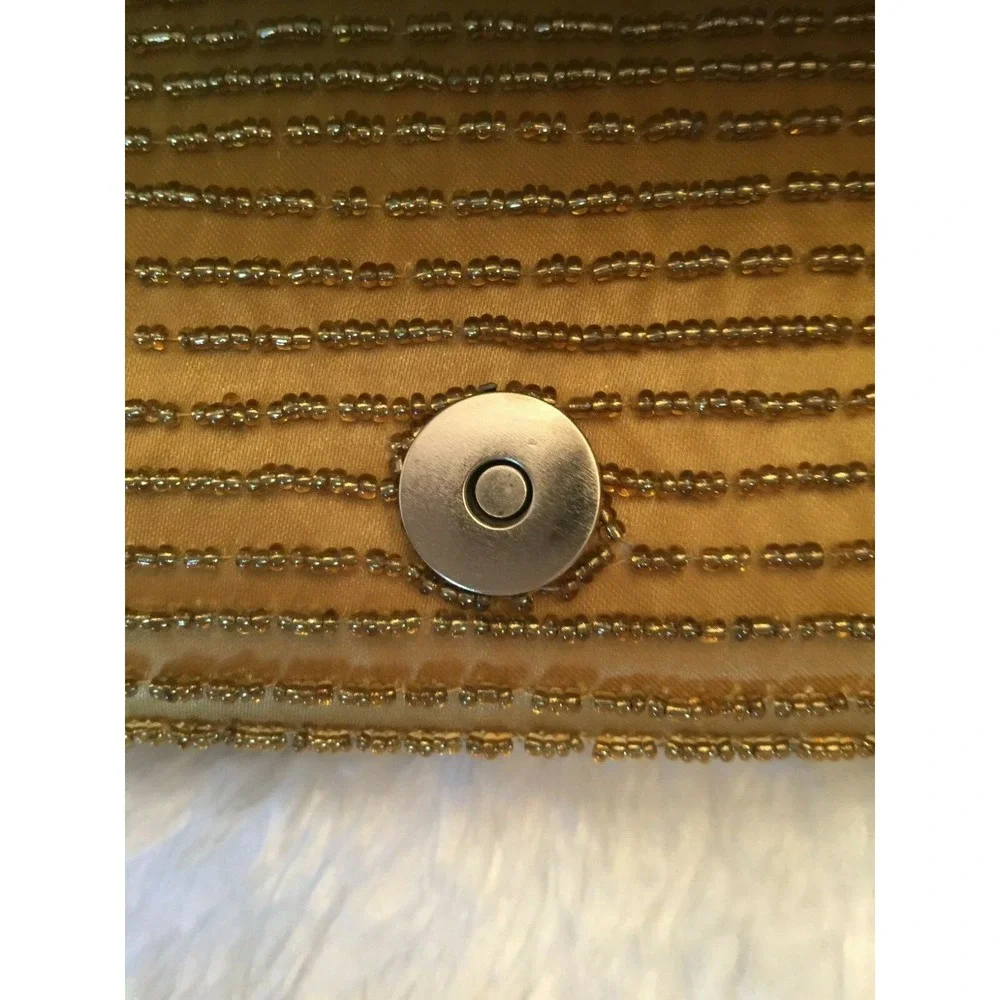 Bijoux Terner Womens Oblong Clutch Evening Bag Gold Sequin Micro‎ Beaded Floral_10
